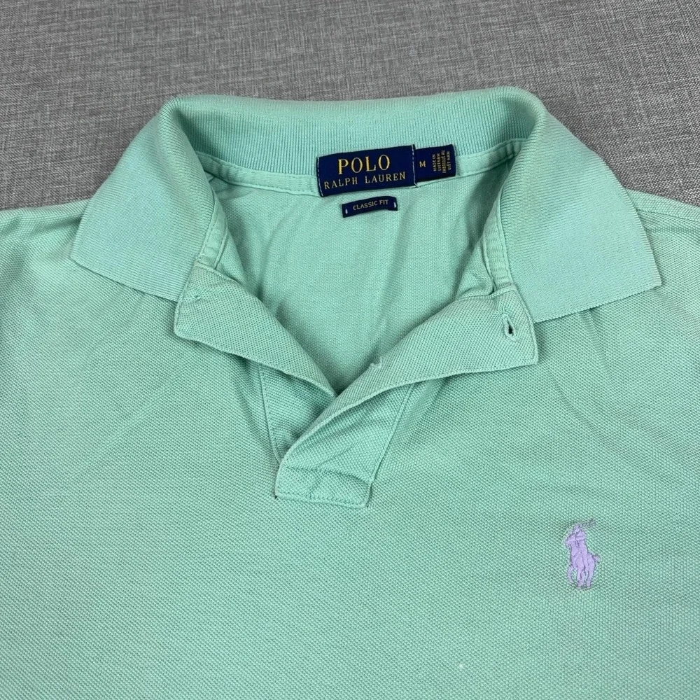 Polo Ralph Lauren Polo Shirt Mens Medium Green Classic Vintage Knit Short Sleeve